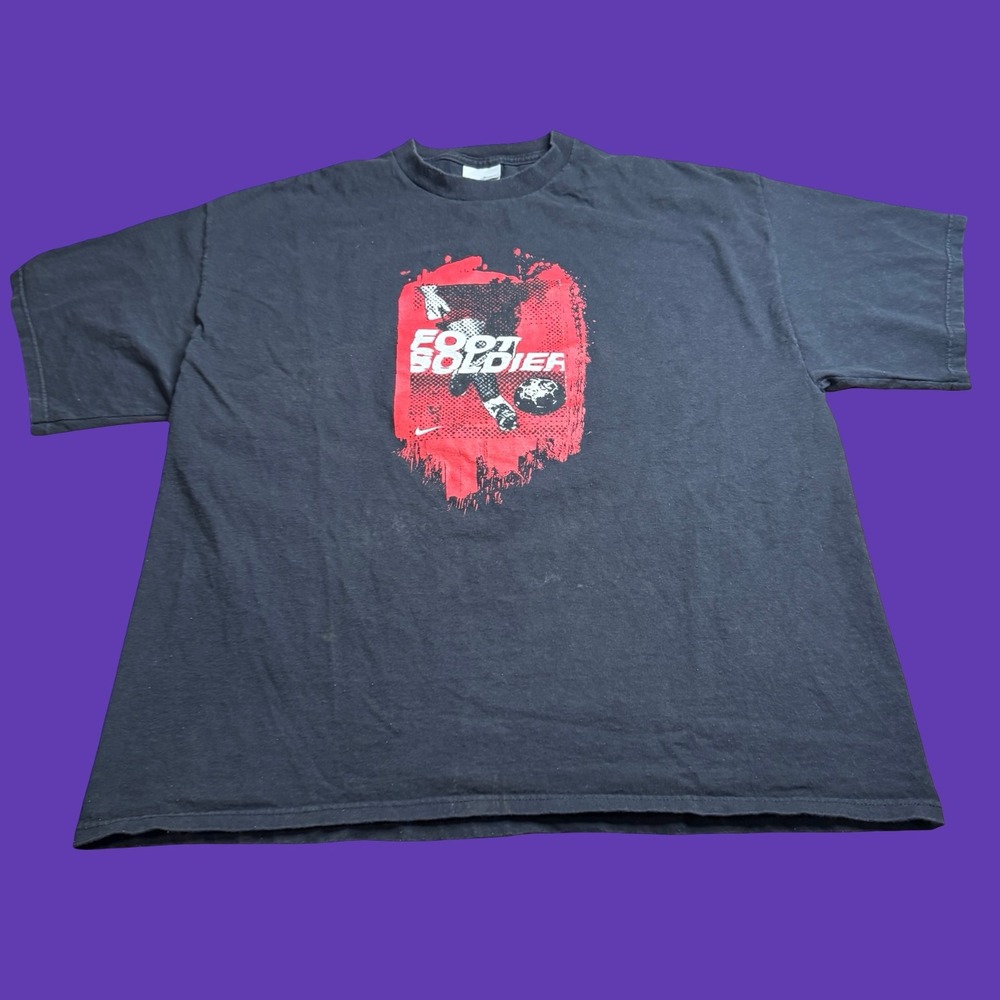 Nike Y2K Foot Soldier T Shirt XXL Gray Tag Football Soccer Graphic Distressed
